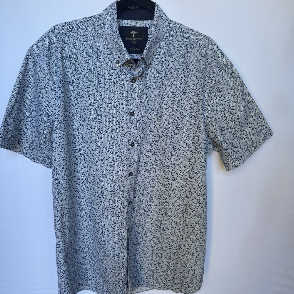 Fynch-Hatton Men's XL 43/44 Summer Print Shirt Short Sleeve 100% Cotton Blue